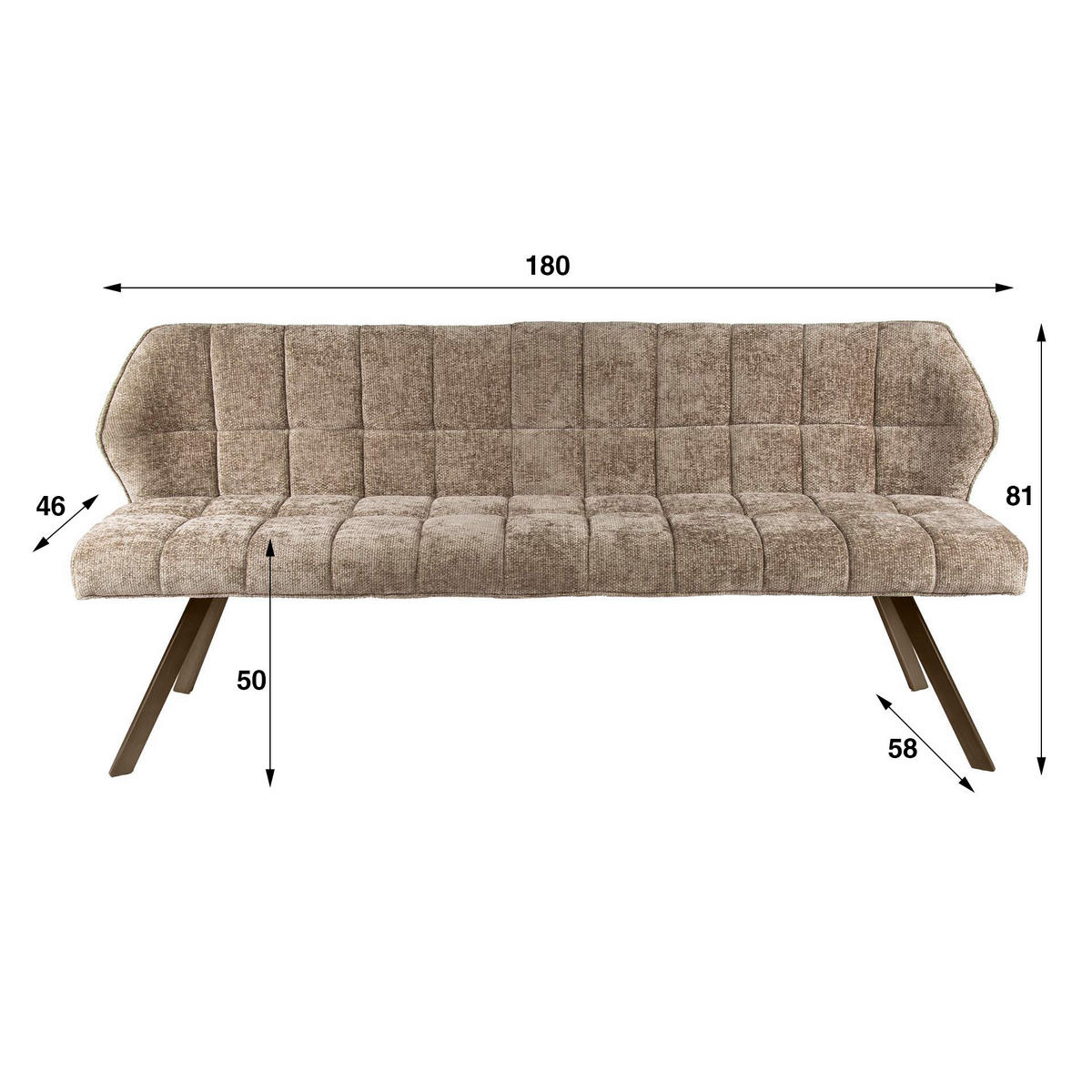 EETKAMERBANKEN Raster Braun 58/180/81 cm - Braun, Textil (180/81/58cm) - Hoyz Collection