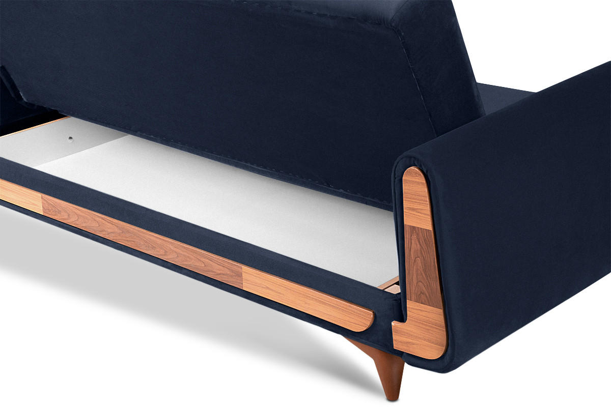 3-SITZER-SCHLAFSOFA GUSTAVO mit Armlehnen, blau - Blau/Braun, Holz/Holzwerkstoff (230/98/98cm) - KONSIMO®