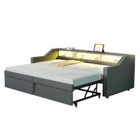 SCHLAFSOFA 90/200 cm mit Ausziehbett, LED, USB und 3 Ablagefächern, Dunkelgrau - Dunkelgrau, Textil (102/74/214cm) - Redom