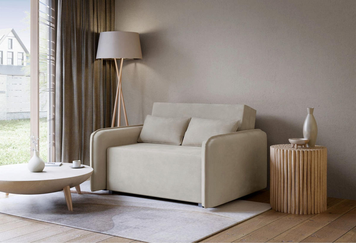 2-SITZER SCHLAFSOFA Duelia Beige, hydrophobe Chenille - Beige/Schwarz, Textil/Metall (144/85/124cm) - Selsey