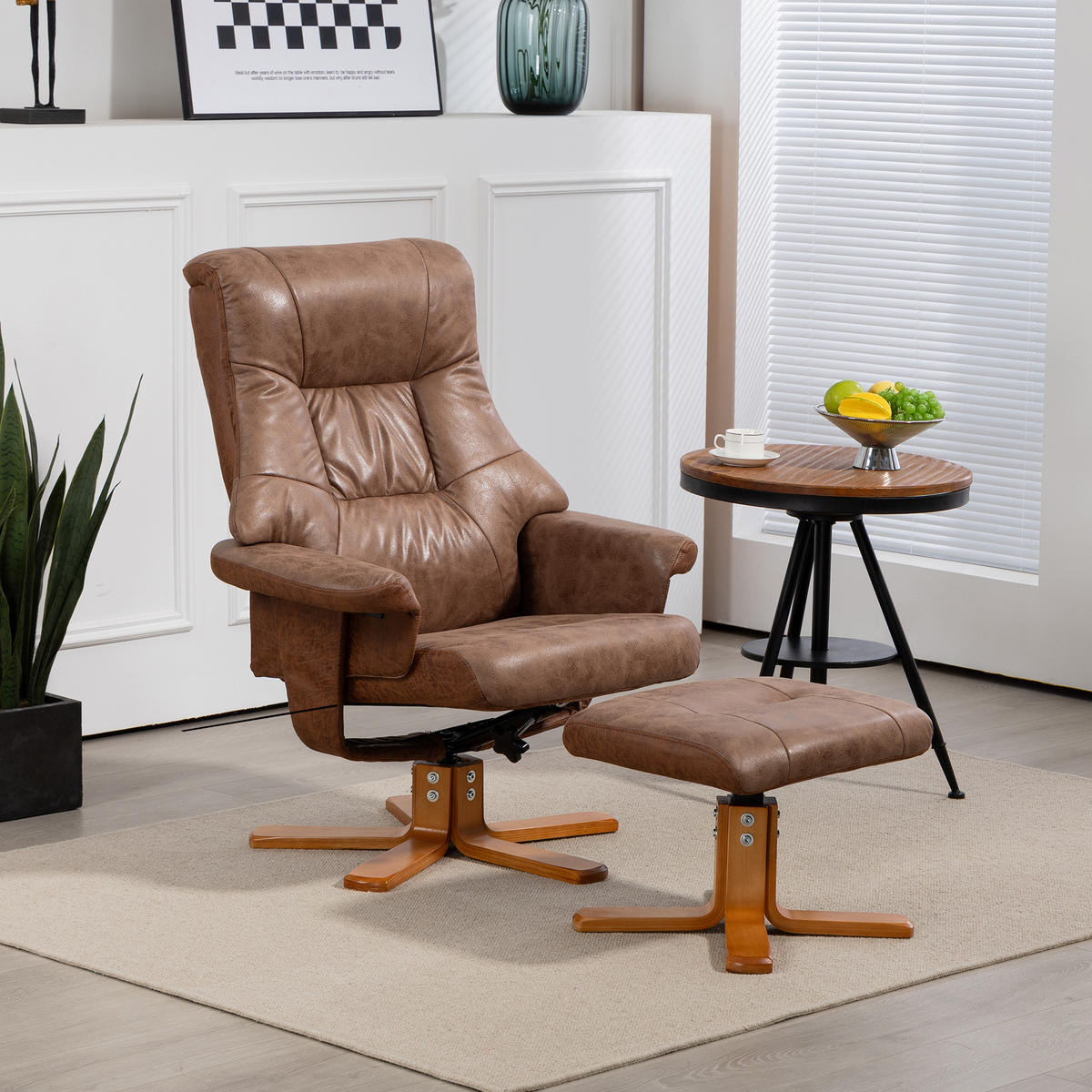 RELAXSESSEL mit Hocker, Fernsehsessel, Polstersessel TV Sessel mit Liegefunktion - Braun, Kunststoff (82.5/109/78cm) - HOMCOM