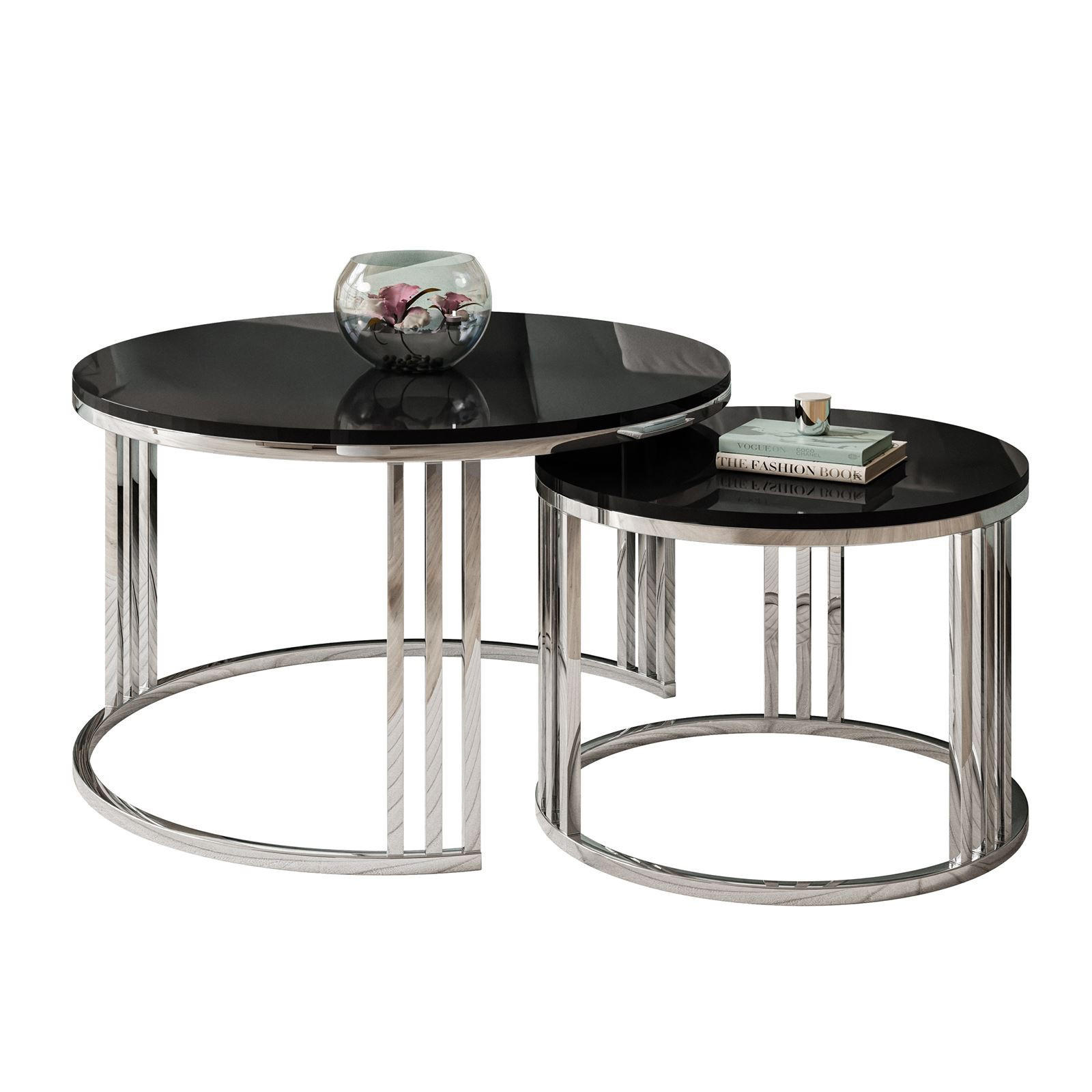 COUCHTISCH 2 in 1 LORI verchromt silber Hochglanz - Silberfarben/Schwarz, Holzwerkstoff (70/70/49cm) - Lookway