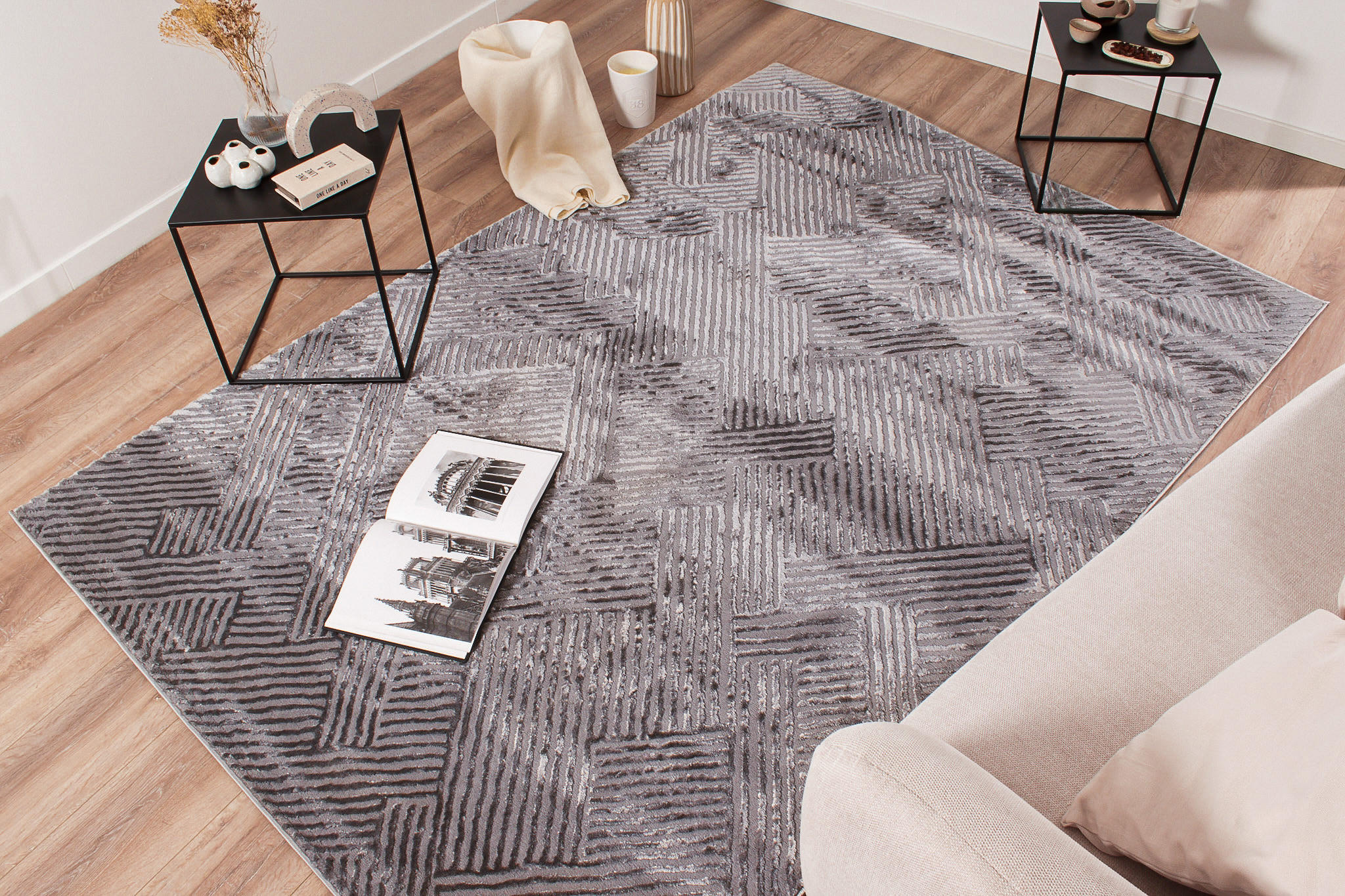 TEPPICH mit grafischem Muster in Grau Bianca 160x230 cm - Grau, Textil (160/230cm) - Nazar Rugs