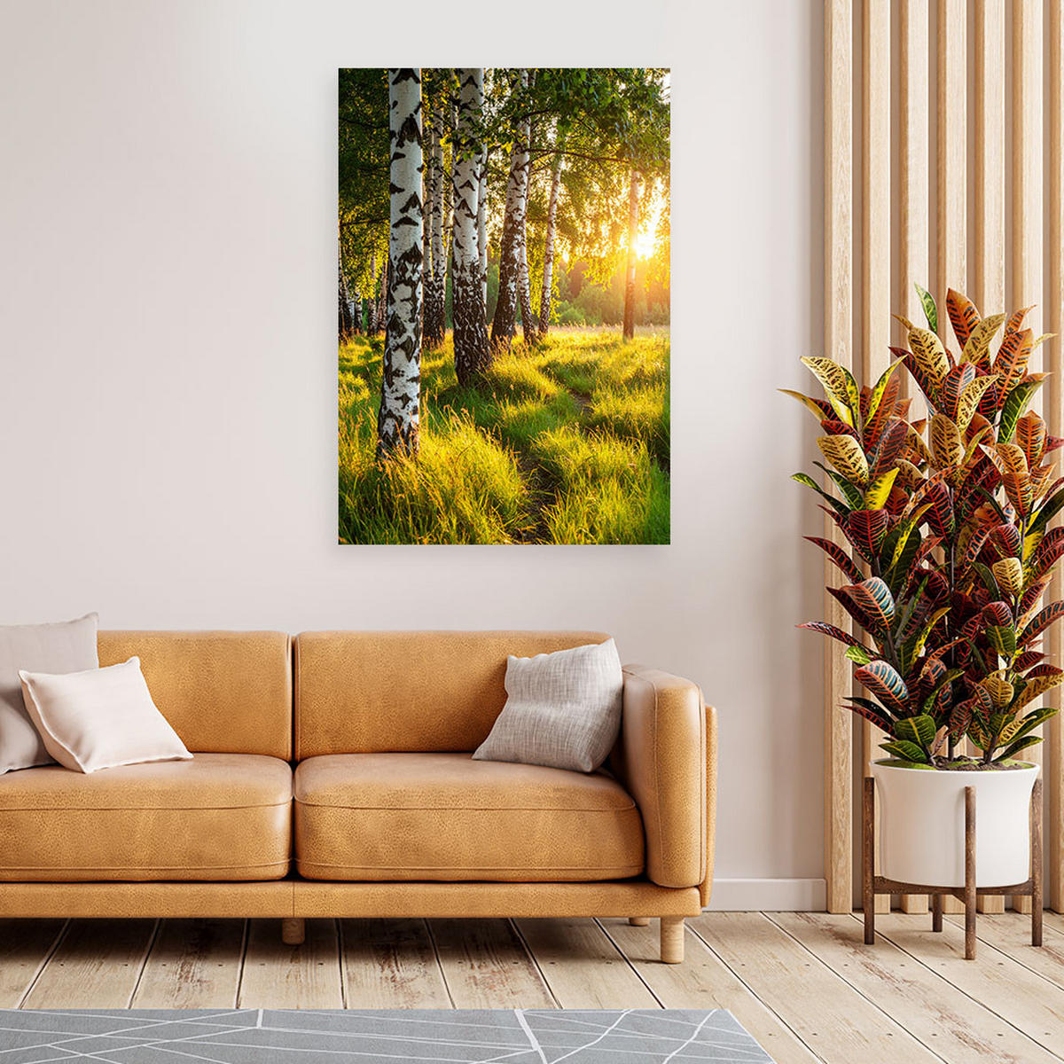 LEINWANDBILD Birkenwald Natur Landschaft 80x120cm - Grün, Textil (80/120cm) - Feeby