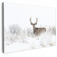 LEINWANDBILD Hirsche - Winter - Schnee - Tiere - Jahreszeiten - Weiß XXL 150x100 cm - Hellbraun, Textil (150/100cm) - MuchoWow