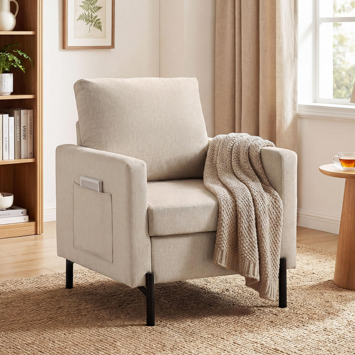 SESSEL DE-13514 mit Armlehnen, breite Sitzfläche Beige - Beige, Metall (73/87/77cm) - ComfortXL