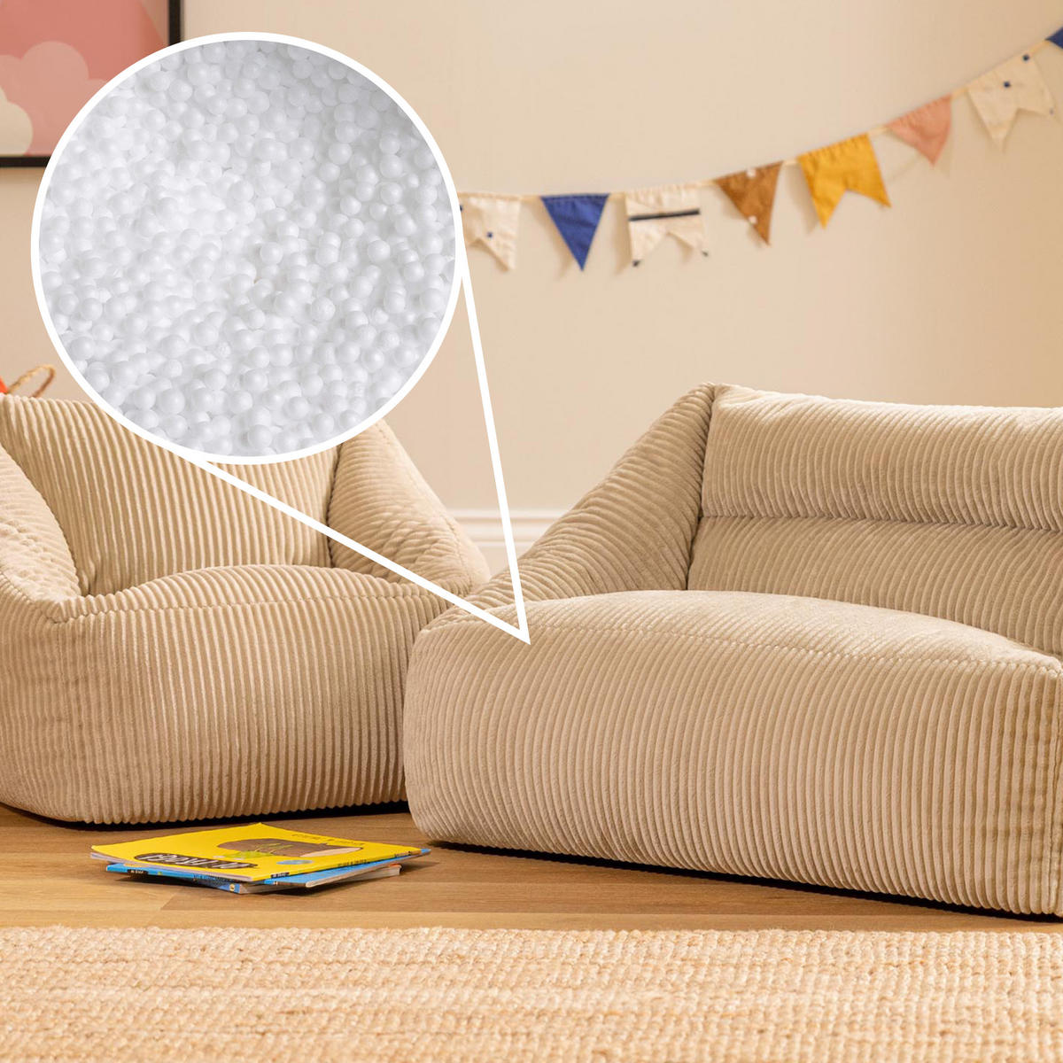 KINDERSOFA mit Sitzsack Sessel Cecilia - Beige, Textil (140/44/55cm) - icon