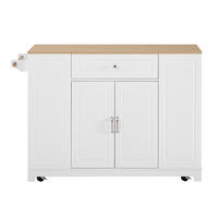 KÜCHENINSEL 131.8x70x93.3cm Weiß mit Ausziehplatte,Mülleimerfach & Rollen - Weiß, Holzwerkstoff (131.8/93.3/70cm) - Modfu