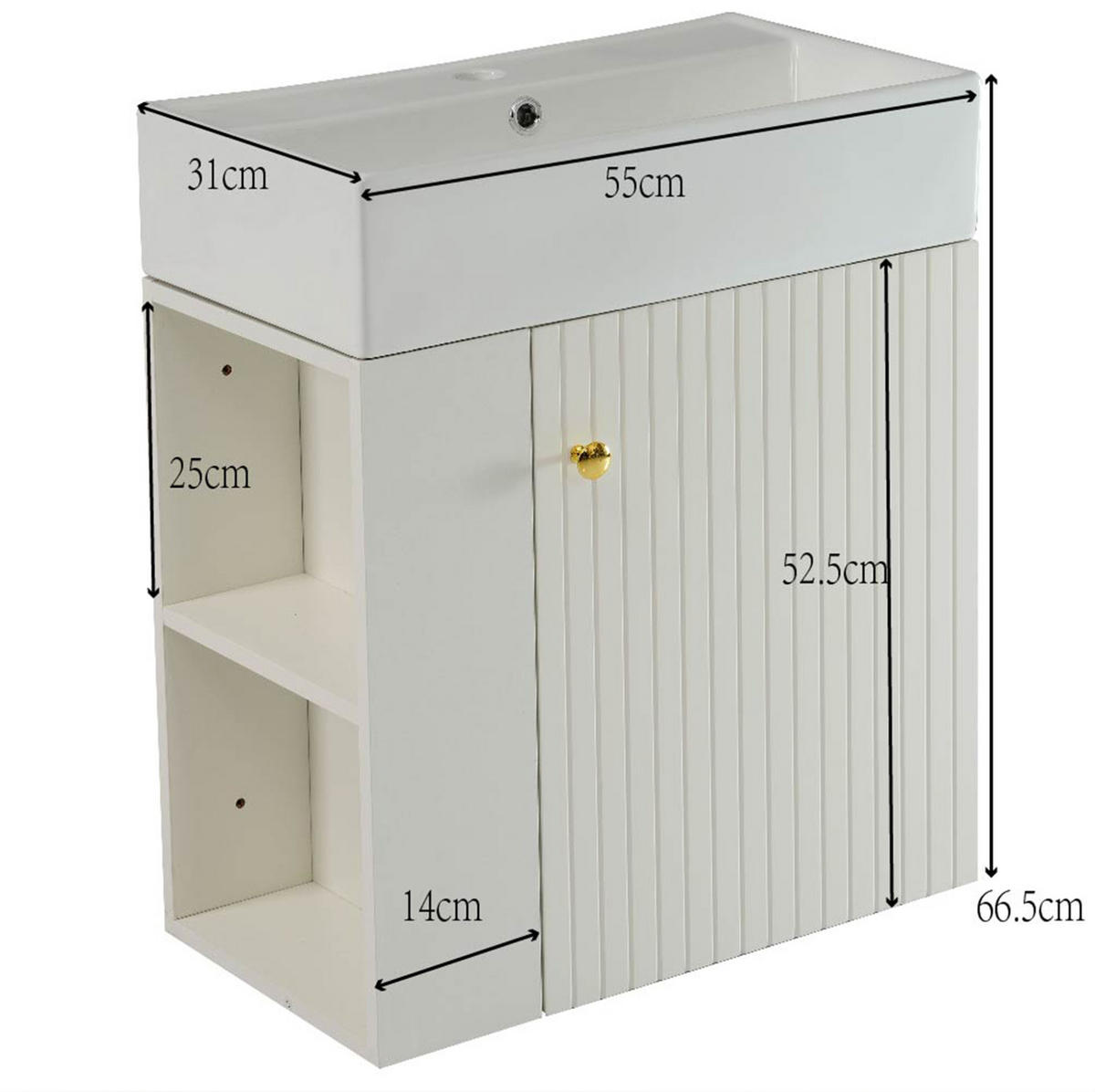 WASCHTISCHUNTERSCHRANK mit Waschbecken 55 cm Weiß - Weiß, Holzwerkstoff (31/66.5/55.1cm) - Beauniv