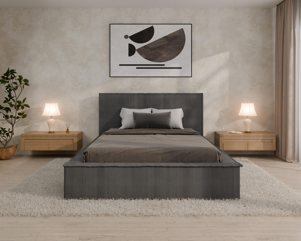 POLSTERBETT SANA 140x200cm Elegantes Polsterbett für modernen Wohnstil , ohne matratze, dunkelgrau - Dunkelgrau, Holz (140/200cm) - Homesy