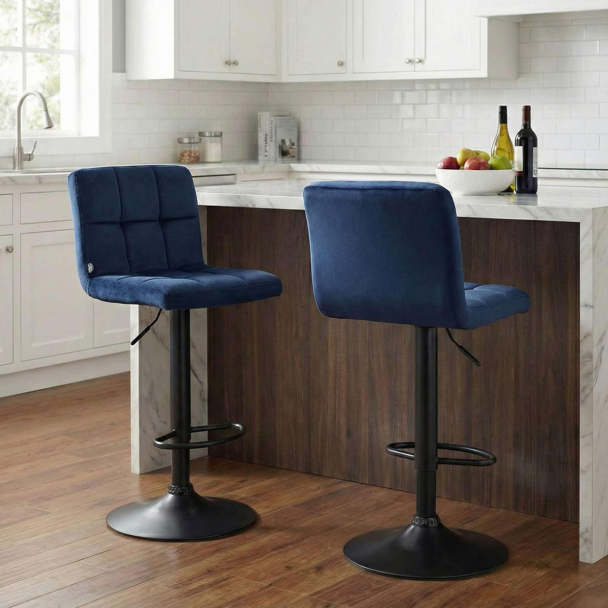 BARHOCKER Samt Blau - Blau/Schwarz, Textil/Metall (46/94/47cm) - CLP