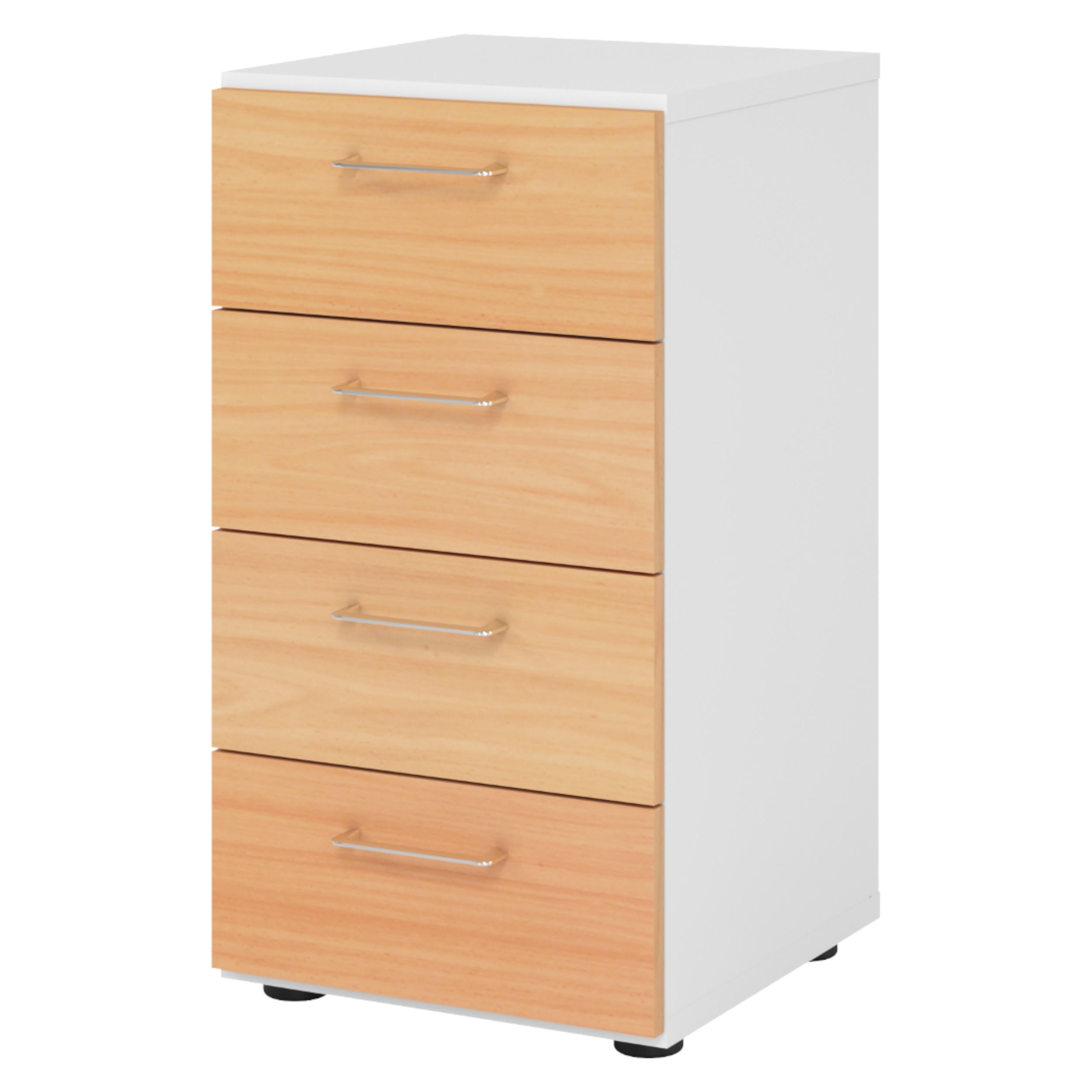 SCHUBLADENSCHRANK - 4 Schübe 42/40/74,8 cm in Weiß/Buchefarben - Buchefarben/Weiß, Holzwerkstoff (40/74.8/42cm) - bümö