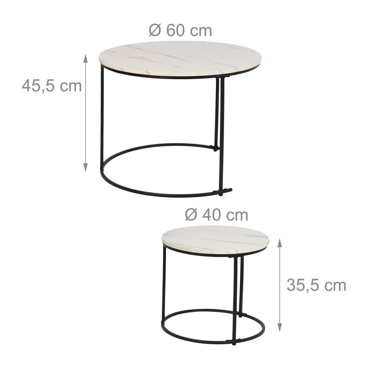 STOLEK Bílá Černá 2-dílná sada mramorový vzhled kov 60 cm - různobarevná, kov/kompozitní dřevo (60/60/45.5cm) - Relaxdays