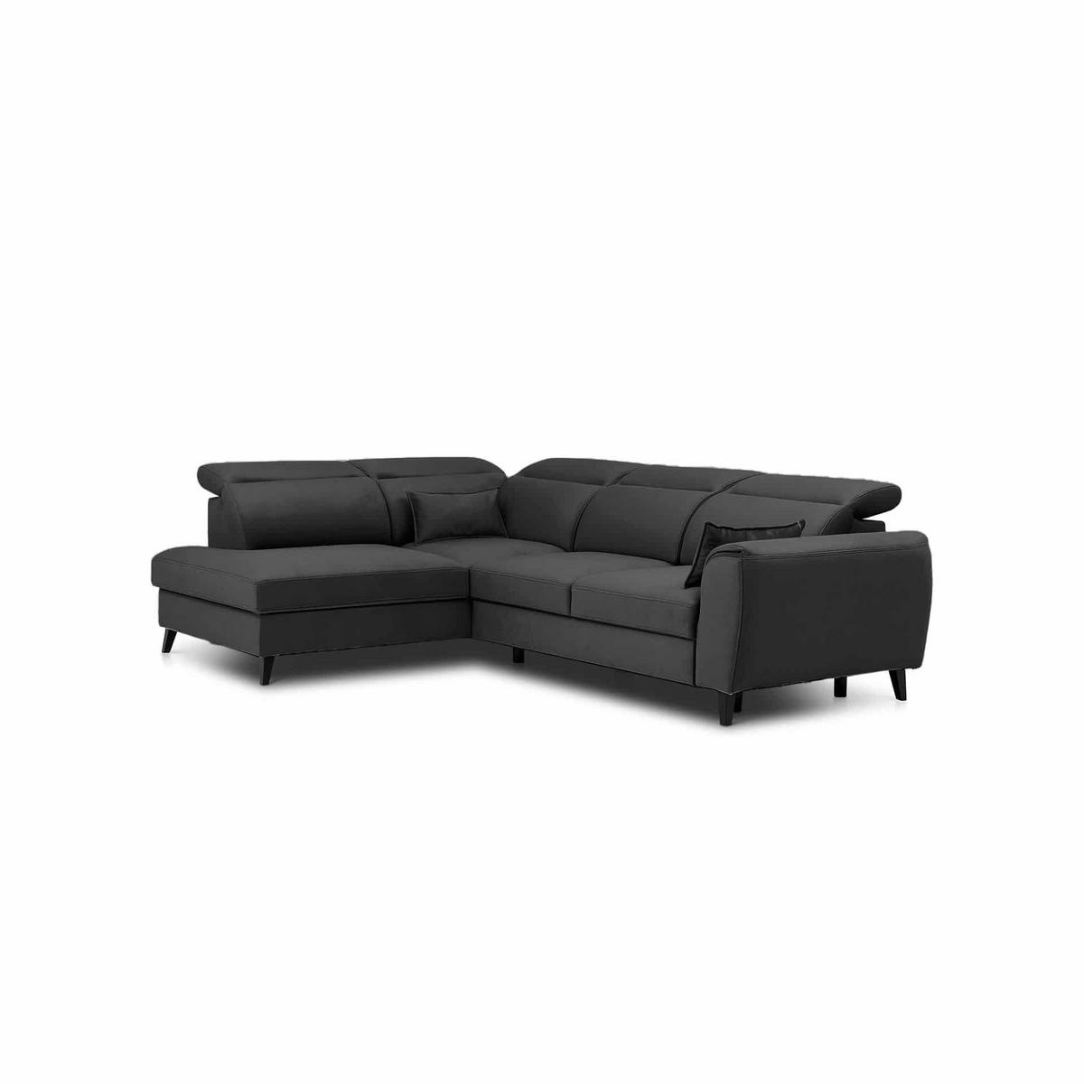 ECKSOFA mit Schlaffunktion & Bettkasten - Dunkelgrau/Schwarz, Holz/Textil (255/201cm) - Eltap