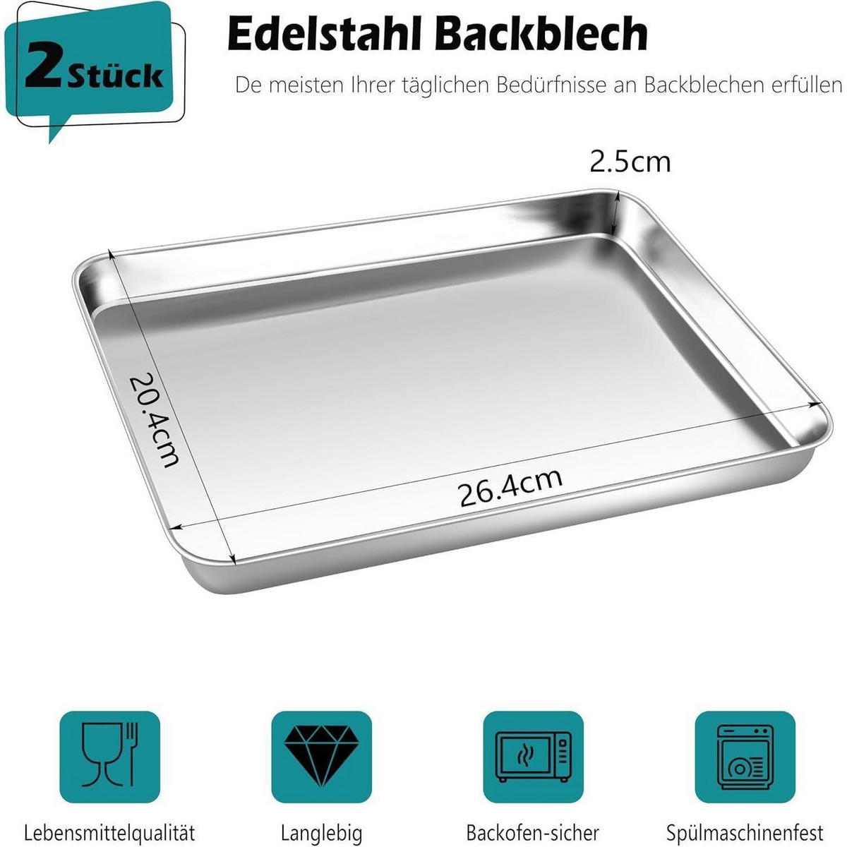 BACKBLECH 2er Set Edelstahl 26,4x20,4x2,5cm - Silberfarben, Metall (20.4/2.5/26.4cm)