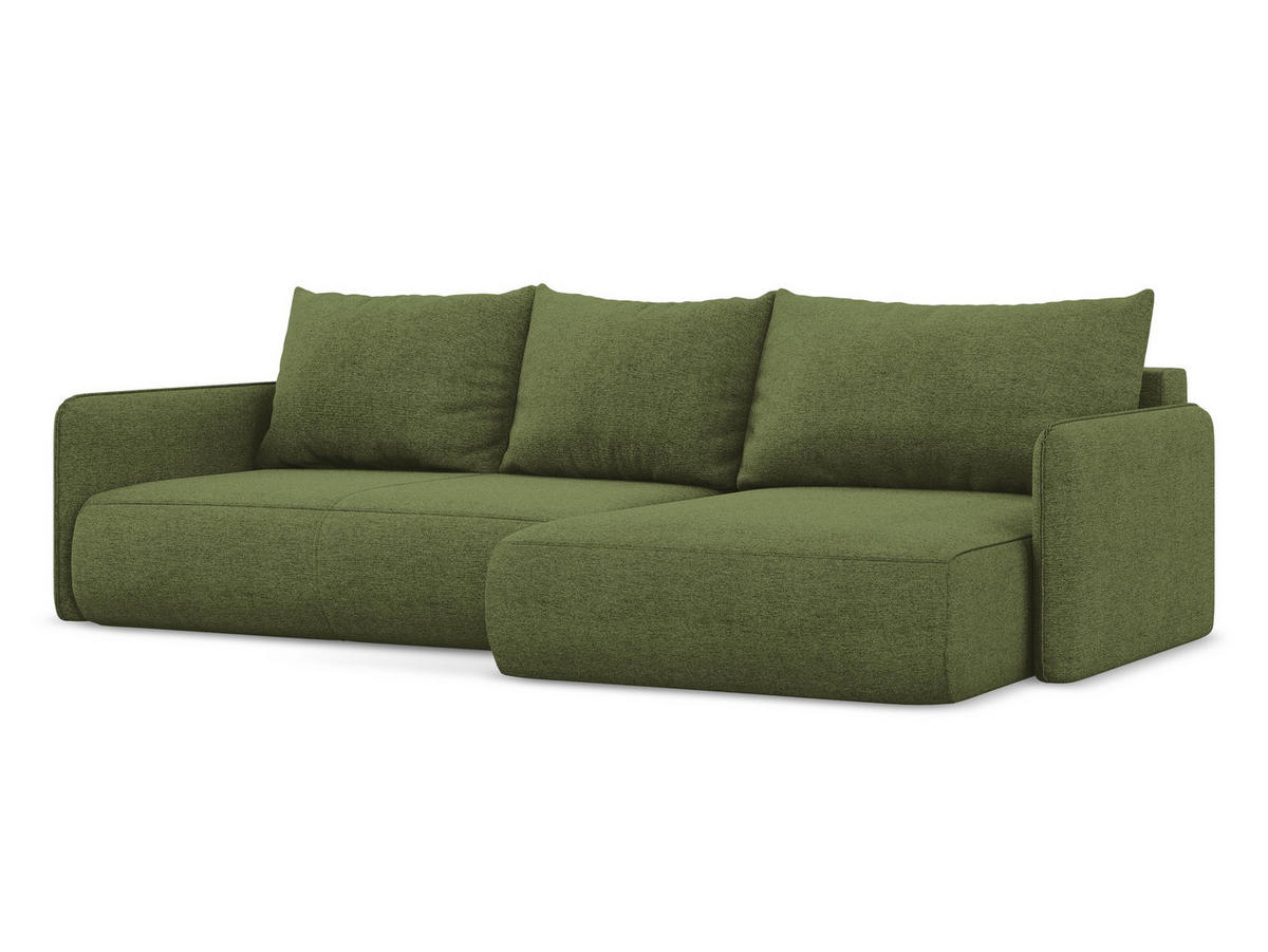 ECKSOFA mit Schlaffunktion Strukturstoff Stoff Grün - Schwarz/Olivgrün, Kunststoff/Textil (148/240cm) - Makamii