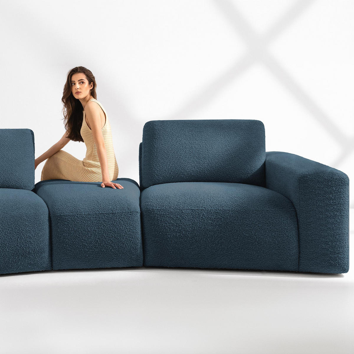 4-SITZER ECKSOFA ZUCCO Boucle links, Nachtblau - Dunkelblau, Textil (350/84/105cm) - KONSIMO®