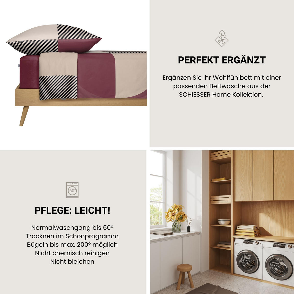 SPANNBETTLAKEN Flexi 95 % Baumwolle, 5 % Elasthan 180x200 cm Bordeaux - Bordeaux, Textil (180/200cm) - SCHIESSER