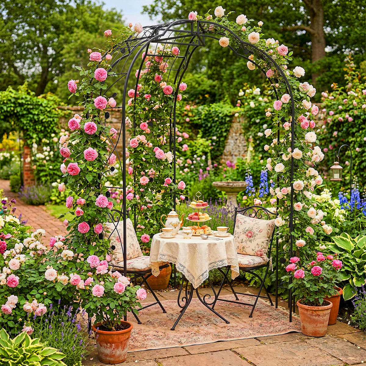 ROSENPAVILLON - Schwarz, Metall (178/250/178cm) - Relaxdays