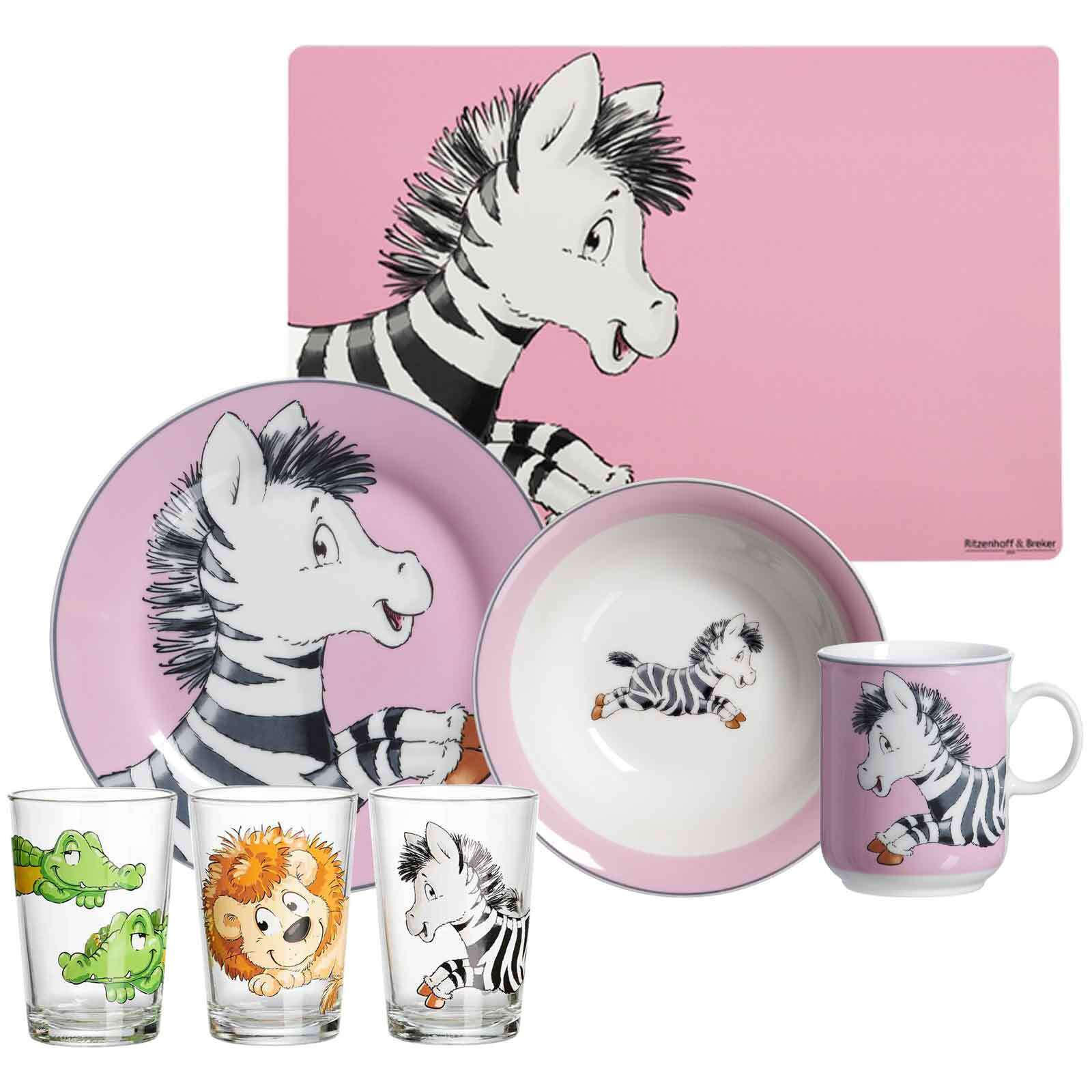 GESCHIRR-SET MIT KINDERBECHER Happy Zoo Zebra bunt 7er Set - Multicolor, Kunststoff (1/1/1cm) - Ritzenhoff Breker