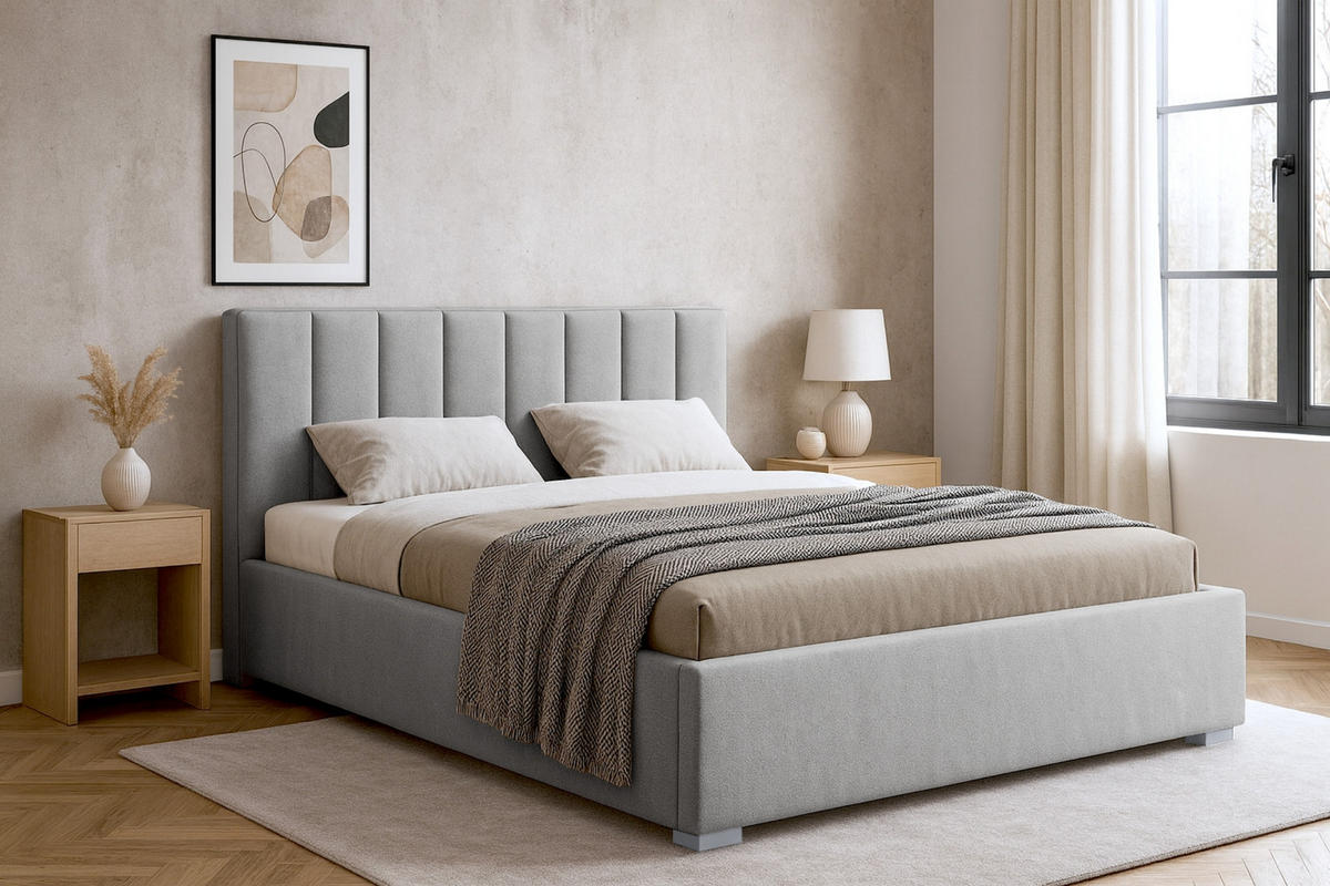 POLSTERBETT GORDON 180/200 in Velours Hellgrau - Hellgrau, Holz/Holzwerkstoff (180/200cm) - Deine Möbel 24