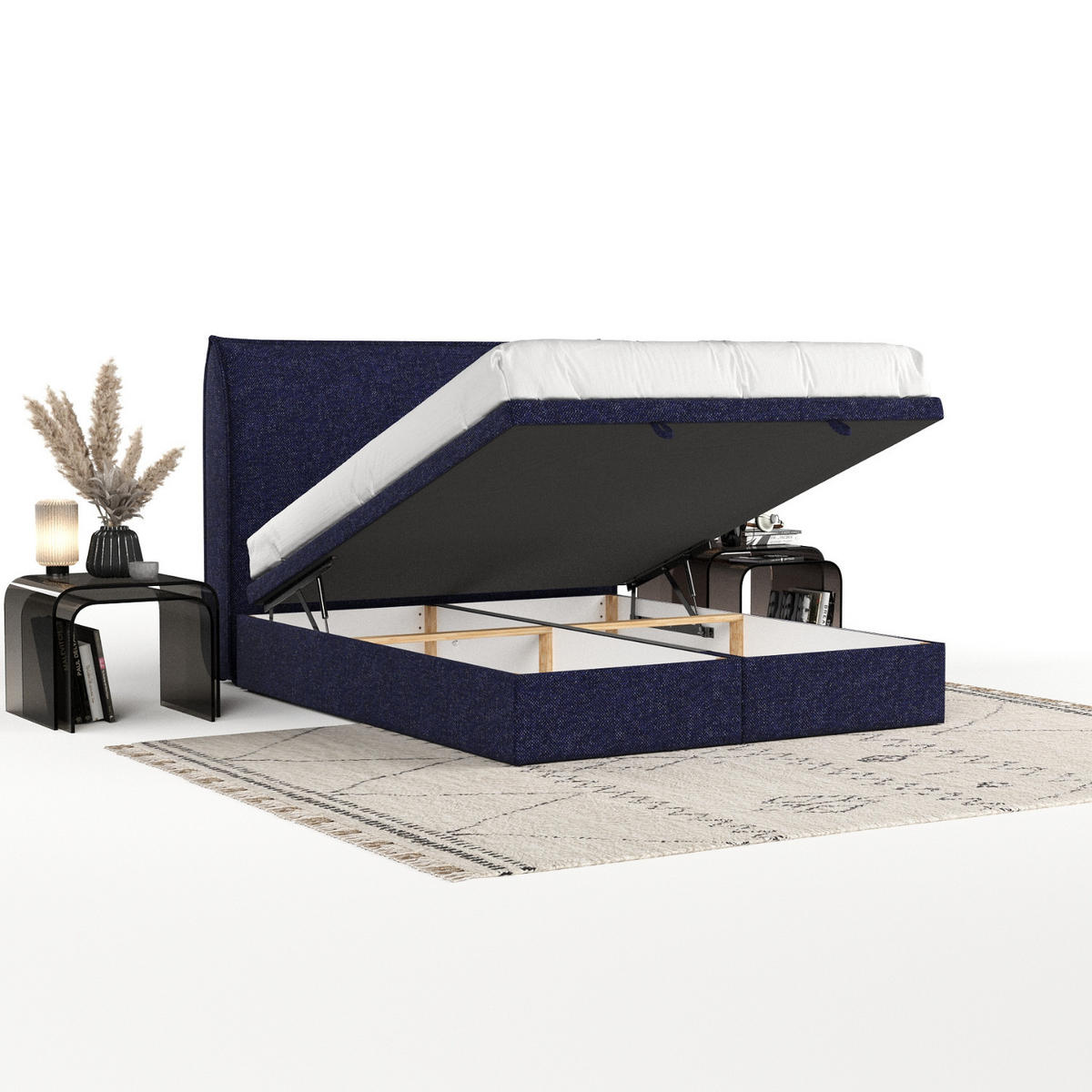 POLSTERBETT Tuvalu mit Stauraum 120/200 cm Marineblau im Alta Stoff - Schwarz/Dunkelblau, Holz/Holzwerkstoff (120/200cm) - AltaBeds