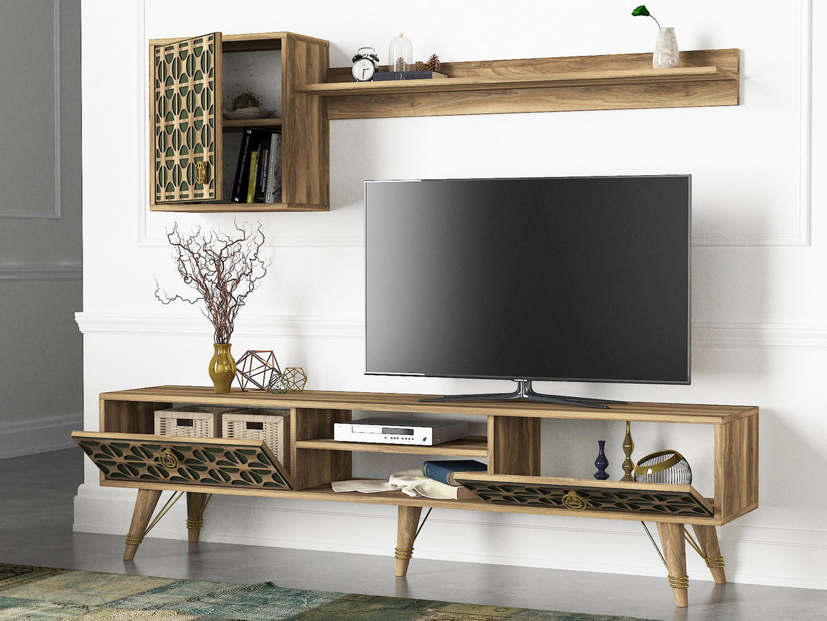 TV-LOWBOARD Valente Walnuss Dunkelgrün - Dunkelgrün/Goldfarben, Holzwerkstoff/Kunststoff (180/46.2/29.5cm) - moebel17