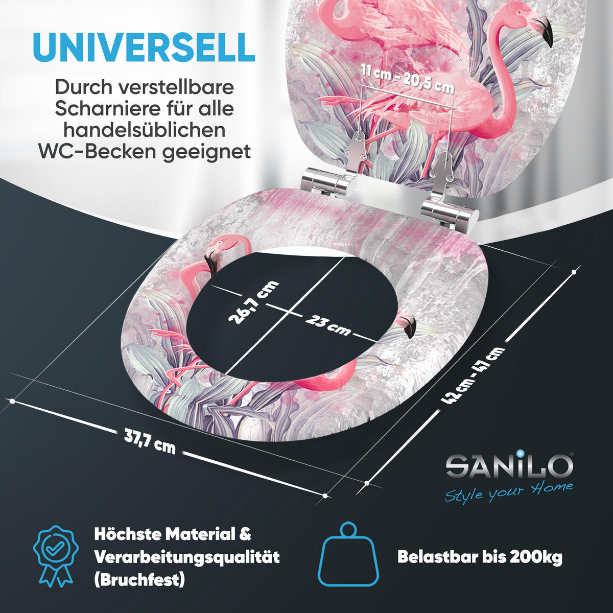 WC-SITZ mit Absenkautomatik Flamingo 2 - Pink, Holzwerkstoff (38/6/47cm) - Sanilo