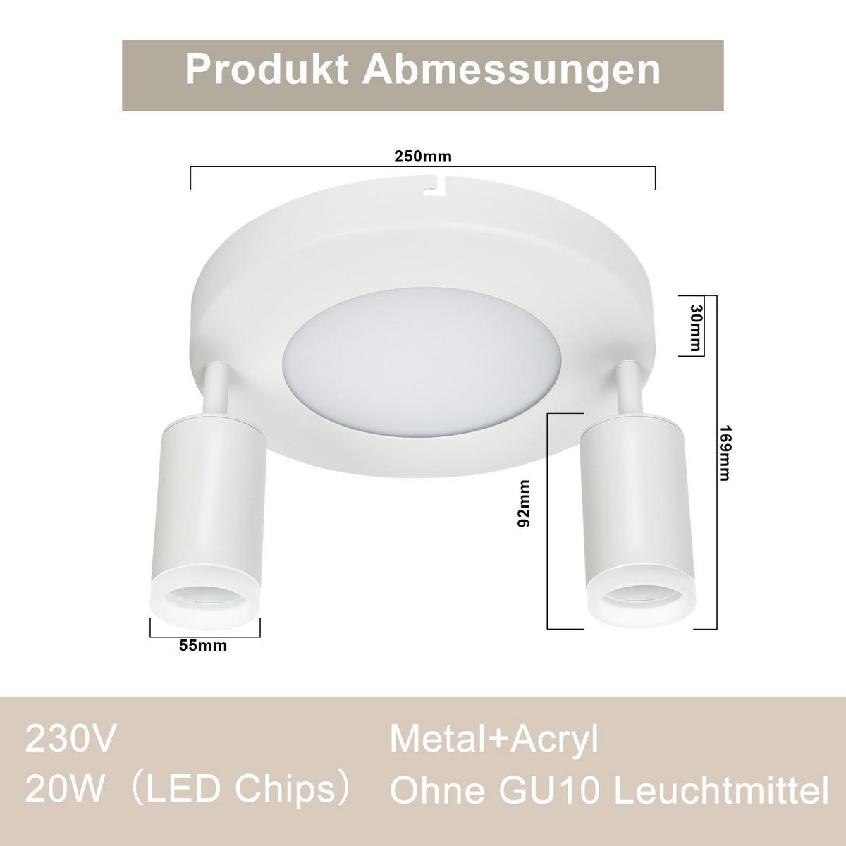STRAHLER Bochum 2-flammig 25/25/16.9 cm - Weiß, Metall (25/25/16.9cm) - Nettlife