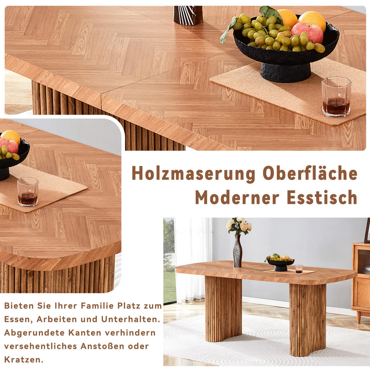 ESSTISCH 180/90/76 cm nussbaumfarben aus MDF mit bogenförmigem Säulengestell - Braun, Holzwerkstoff (180/90/76cm) - OKWISH