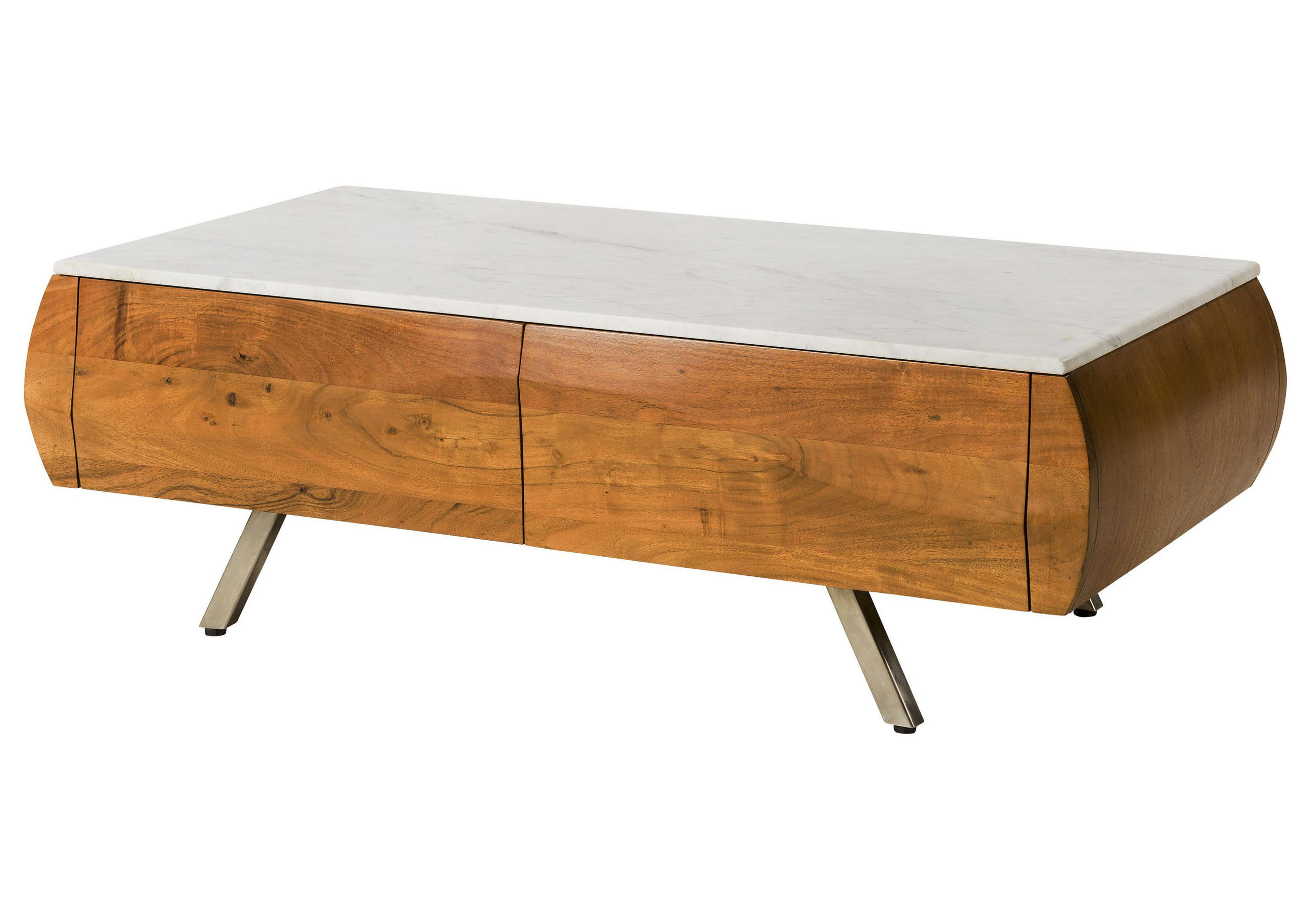 COUCHTISCH Akazie 124x60x40 natur lackiert / Marmor weiß MONTREAL #130 - Braun, Holzwerkstoff (124/60/40cm) - Massivmoebel24