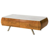 COUCHTISCH Akazie 124x60x40 natur lackiert / Marmor weiß MONTREAL #130 - Braun, Holzwerkstoff (124/60/40cm) - Massivmoebel24