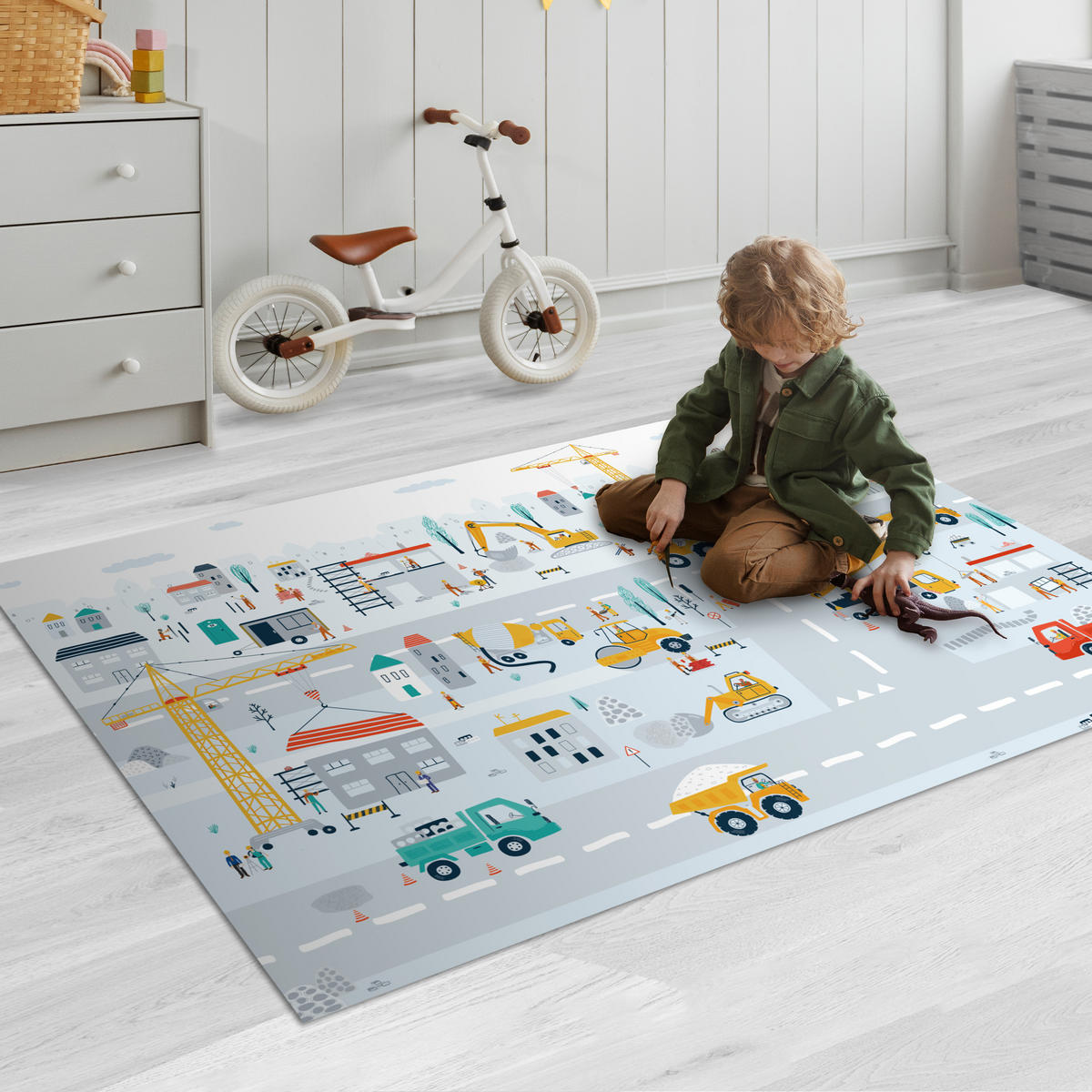KINDERTEPPICH Baustelle - Traktor - Bagger - Auto - Design 135x90 cm - Multicolor, Kunststoff (135/90cm) - MuchoWow