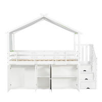 HAUSBETT 90x200cm in Weiß+Grün mit 1 Kleiderschrank und 2 Schließfächer - Weiß, Holz (90/200cm) - KOMHTOM