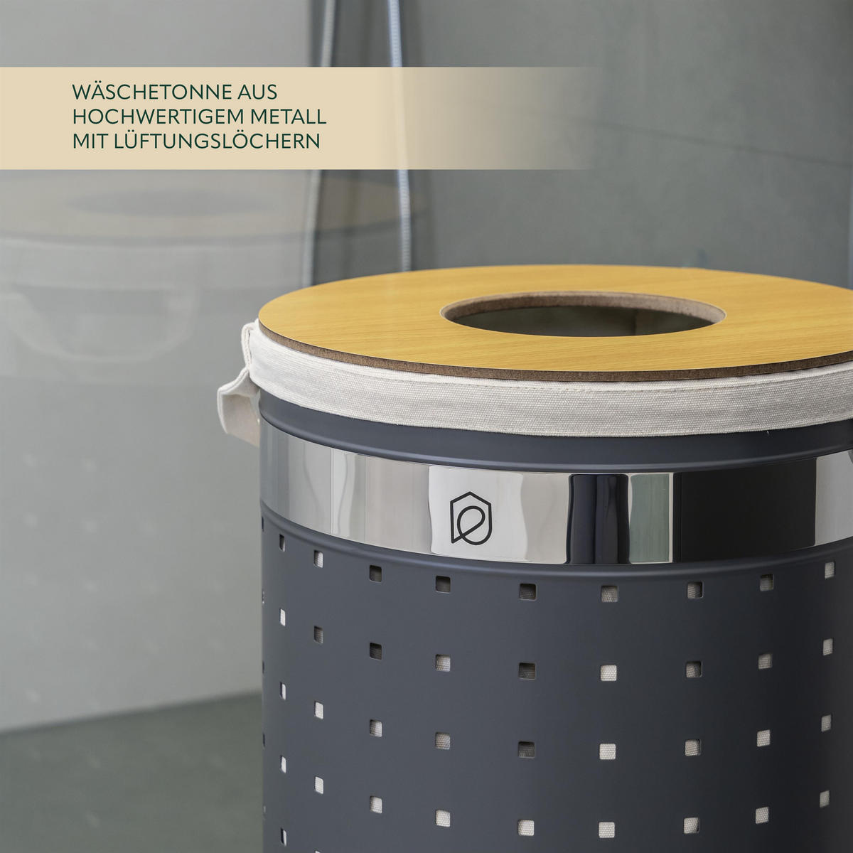 WÄSCHETONNE 50 Liter, grau - Grau, Metall (35.5/57.5/35.5cm) - eluno