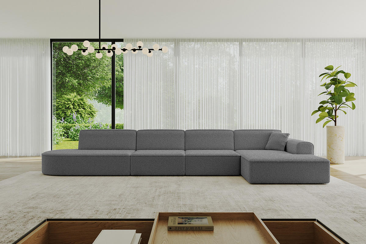 ECKSOFA Ottomane Rechts IREA-L3-v3 - 412x165x77 cm Grau - Olivgrün, Holzwerkstoff/Textil (412/165cm) - ALTDECOR