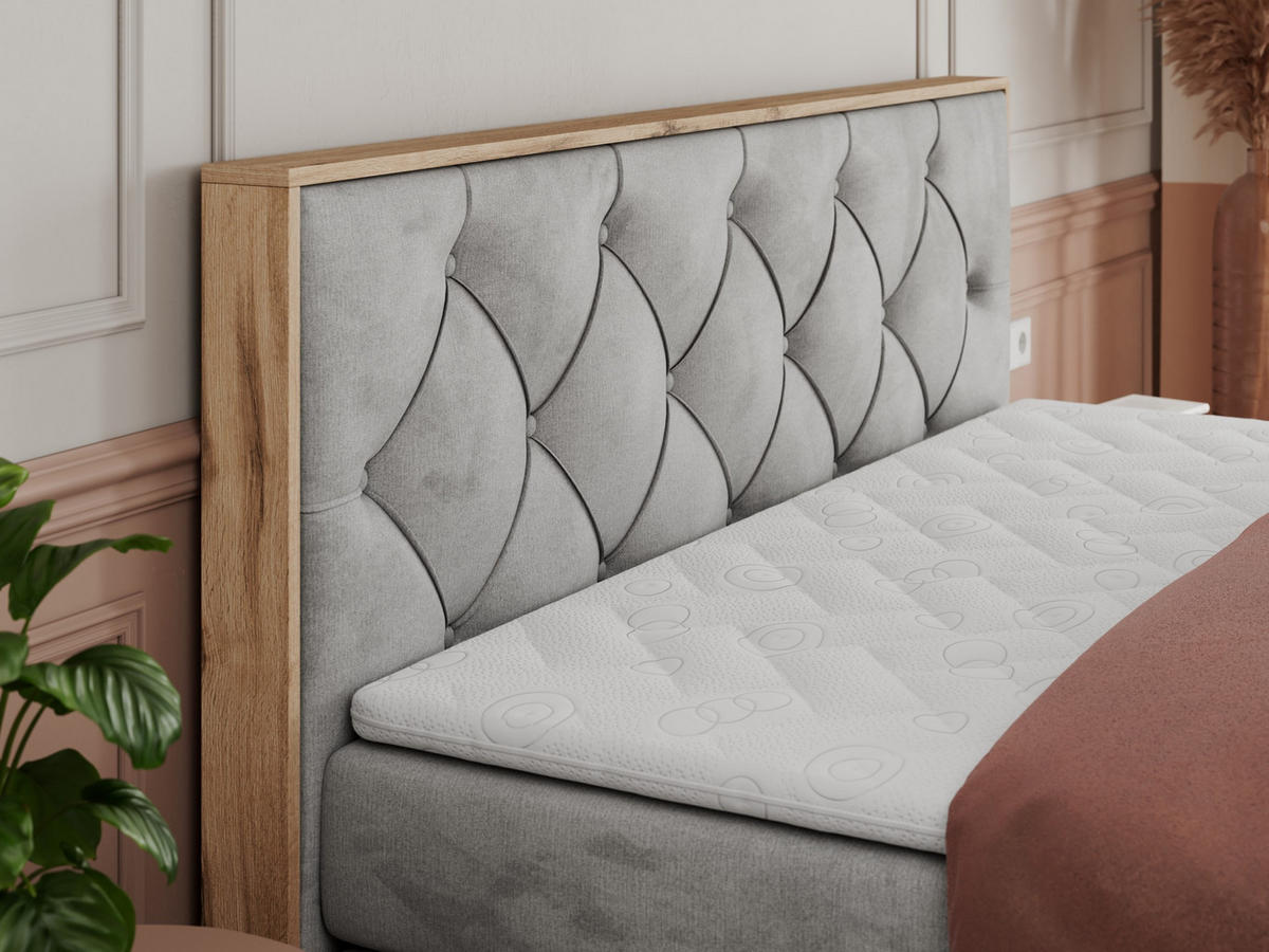BOXSPRINGBETT VENETO KING 140/200 Hellgrau Velvet - H4 - Hellgrau, Holz/Textil (140/200cm) - MKS