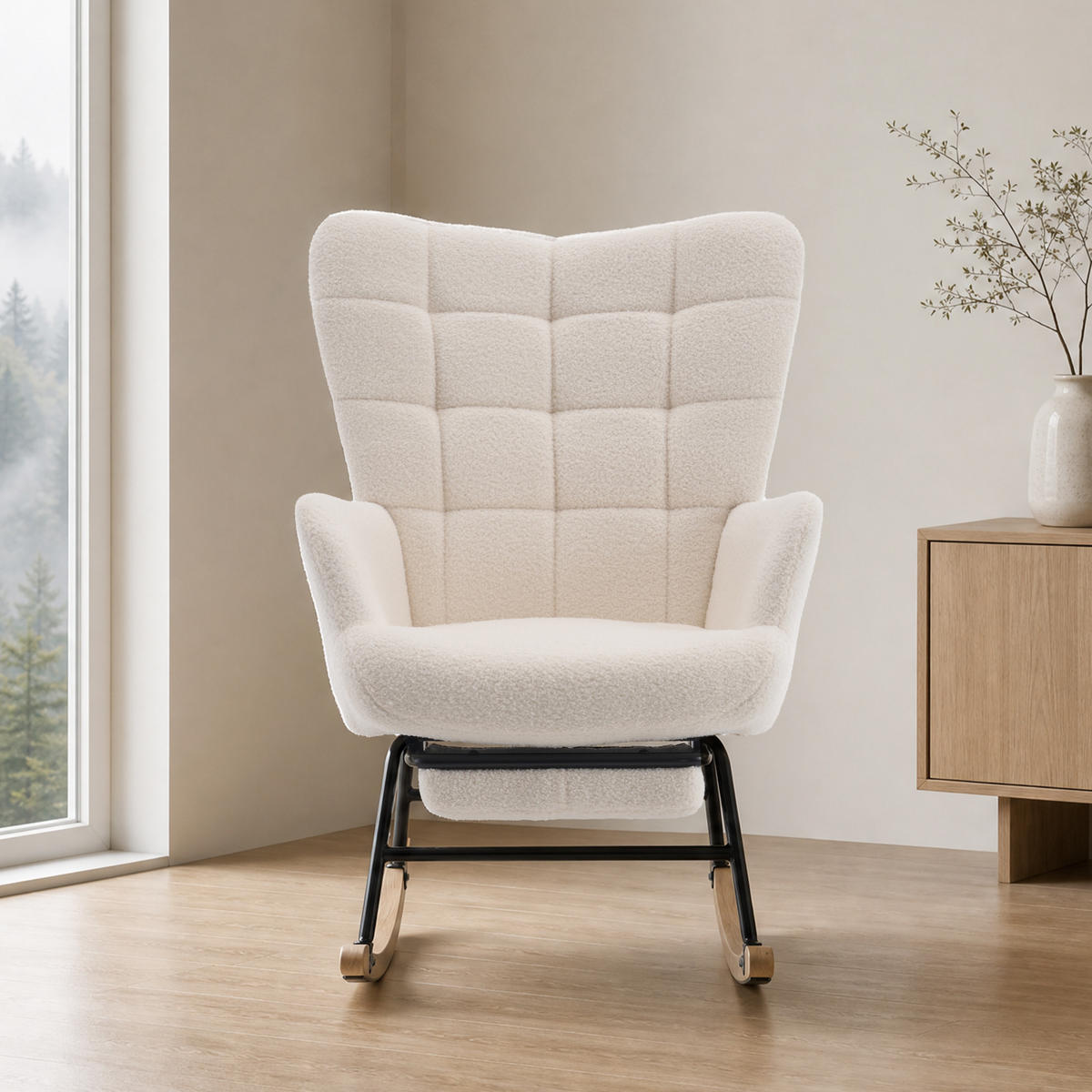 SCHAUKELSTUHL 91/61/88 cm mit hoher Rückenlehne und Fußstütze, Beige - Beige, Textil (88/91/68cm) - Redom