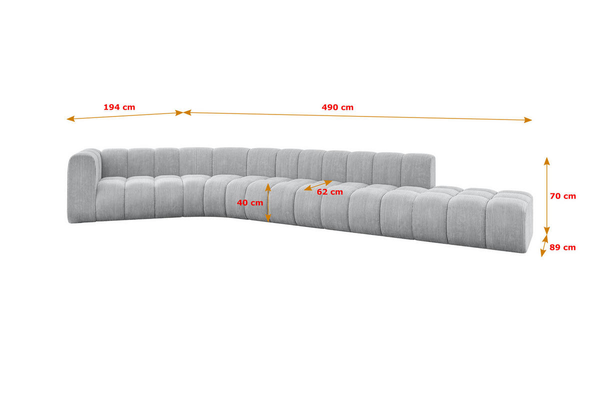 ECKSOFA modulares Sofa Tilmo-L2 - 490x194x70 cm Grau - Grau, Holzwerkstoff/Textil (490/194cm) - ALTDECOR
