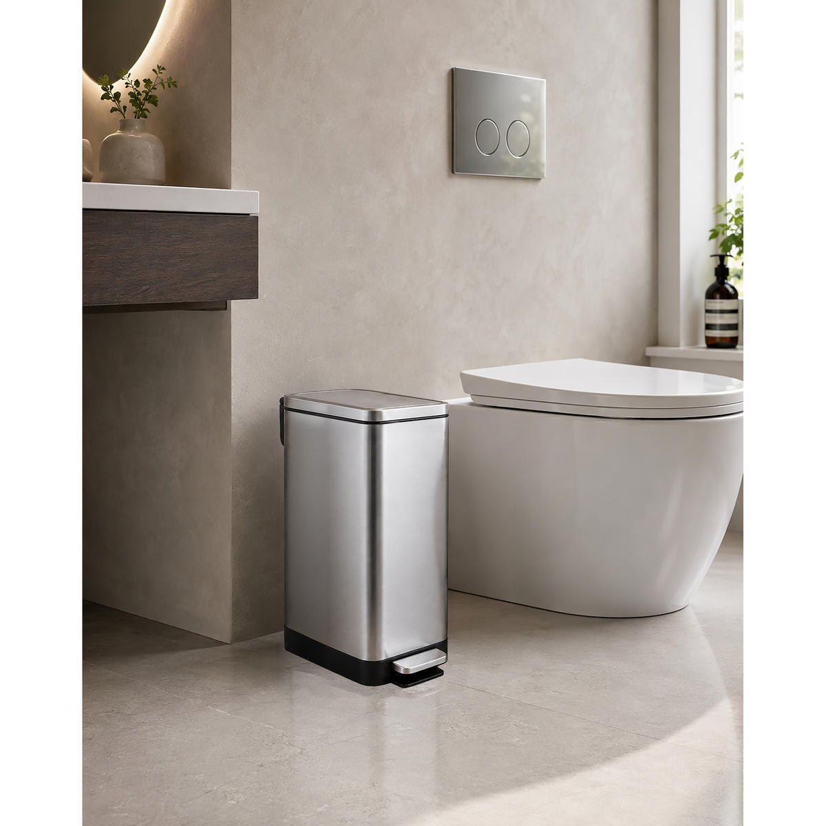 TRETMÜLLEIMER Silber eckig Edelstahl Softclose 15 l - Silberfarben, Kunststoff/Metall (35/45/17cm) - Relaxdays