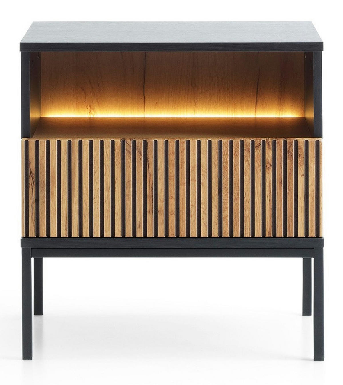 NACHTTISCH 50 cm Haller mit Lamellen, LED-Beleuchtung, Braun - Braun, Holz (54/56/39cm) - Emporius