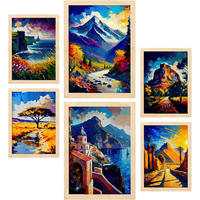 POSTER Set Mit 6 Im Ölgemälde Stil A3 & A4 Rahmen Aus Hellem Holz - Beige, Papier (29/3cm) - Nacnic