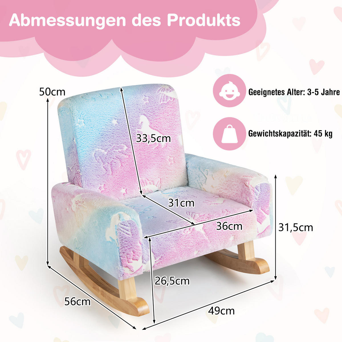KINDERSOFA 50cm Mehrfarbig - Multicolor, Textil (49/50/56cm) - COSTWAY