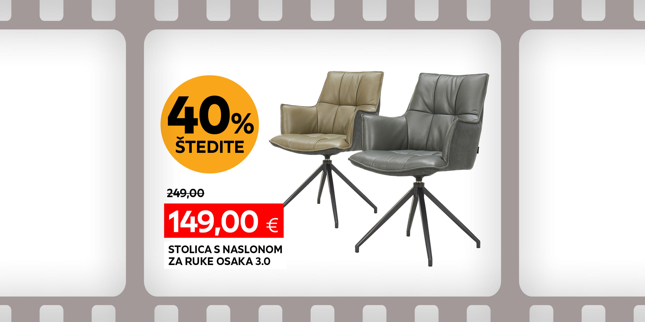 stolica s naslonom za ruke Osaka 3.0 umjesto 249,00 € nova cijena 149,00 € štedite 40%