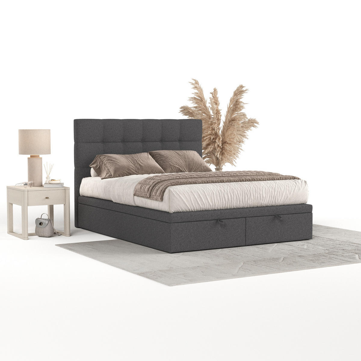 POLSTERBETT Guam mit Stauraum 140/200 cm Anthrazit im Megan Stoff - Anthrazit/Schwarz, Holz/Holzwerkstoff (140/200cm) - AltaBeds