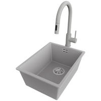 UNTERBAUSPÜLE GRANIT London, 2-er set Grau 36/47 cm 1 Becken + Küchenarmatur 40/20 cm + Ablauf-Set ab 40er Unterschrank - Chromfarben/Grau, Kunststoff (36/20/47cm) - Primagran