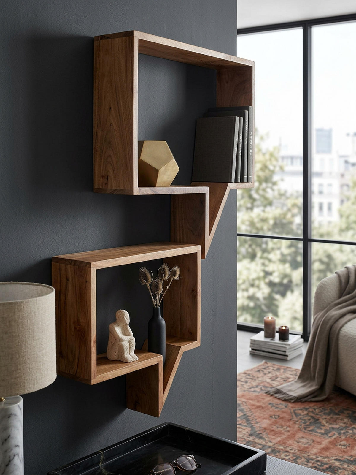 WANDREGAL Set NAKO Massivholz Zeitungsablage, Beige 50x13x49 cm - Beige, Holz (50/49/13cm) - KADIMA DESIGN