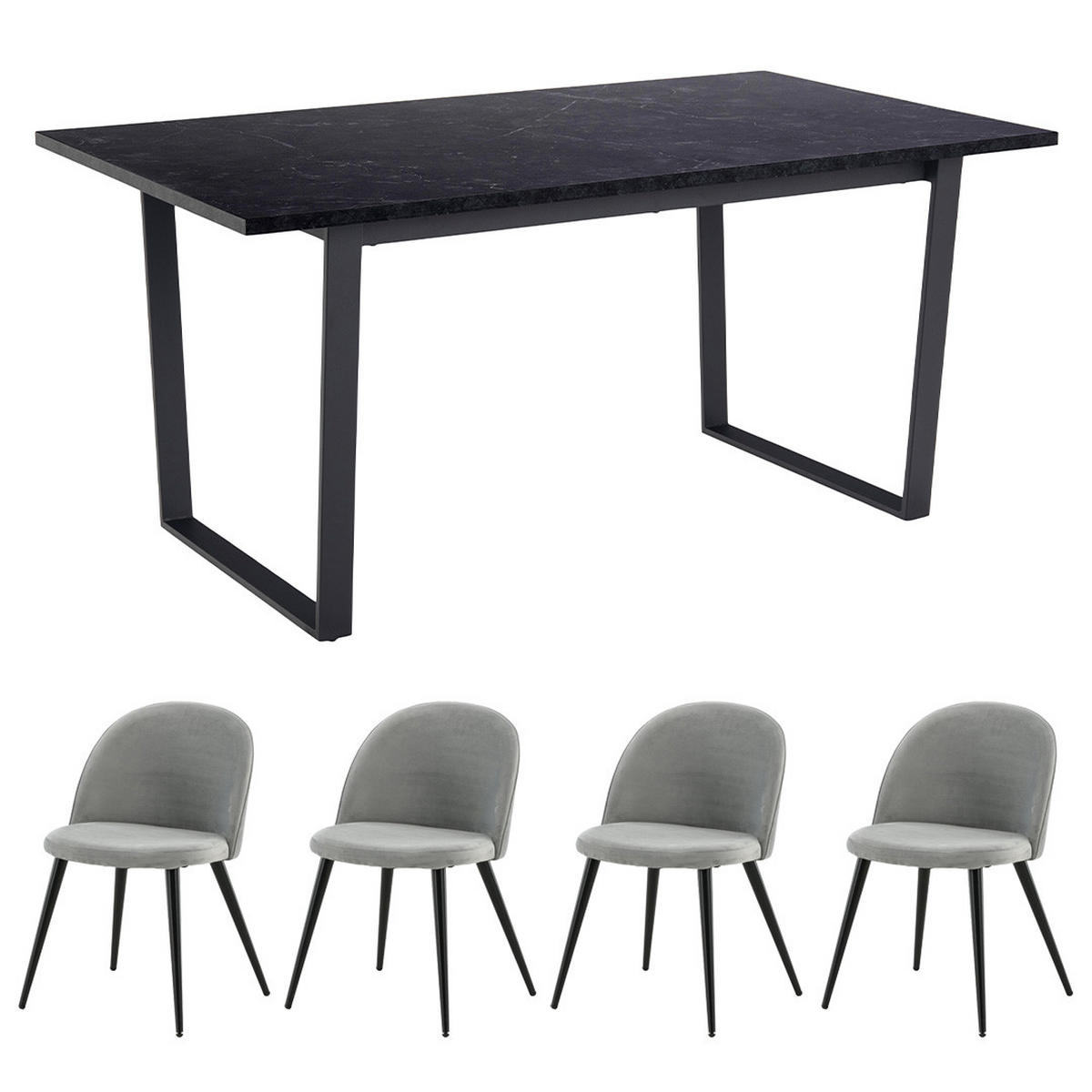 ESSGRUPPE 5-TLG. Tilst Schwarz, Grau - Grau, Holzwerkstoff/Textil (160/74/90cm) - ebuy24