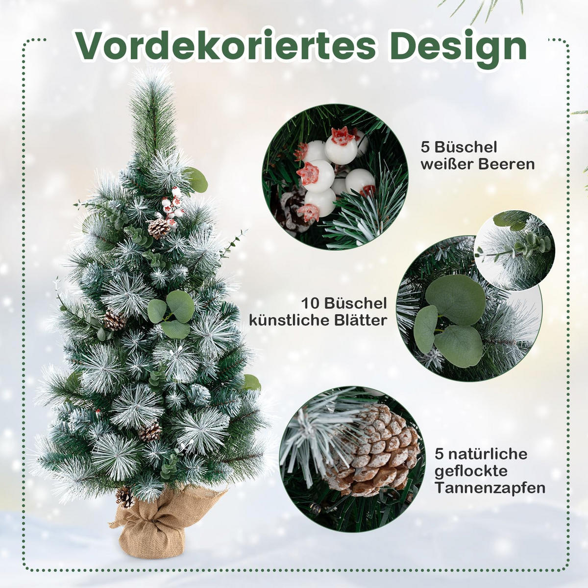 WEIHNACHTSBAUM Tisch Tannenform mit Beleuchtung 90 cm grün - Grün, Kunststoff (90cm) - COSTWAY