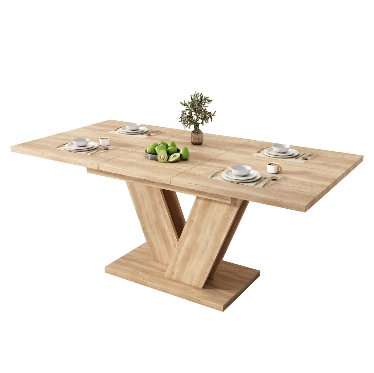 ESSTISCH 140/180/80 cm in Eichefarben ausziehbar mit V-förmigen Metallbeinen - Eichefarben, Holzwerkstoff (180/80/75.5cm) - Flora Grace